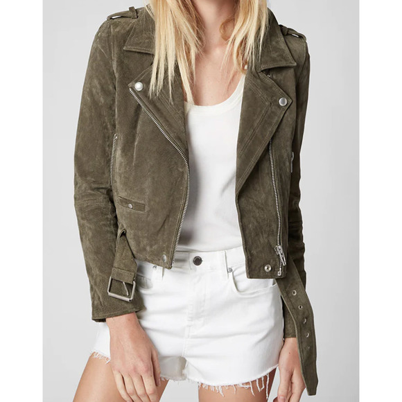BlankNYC Herb Green Moto Suede Leather Jacket XS - Picture 2 of 10
